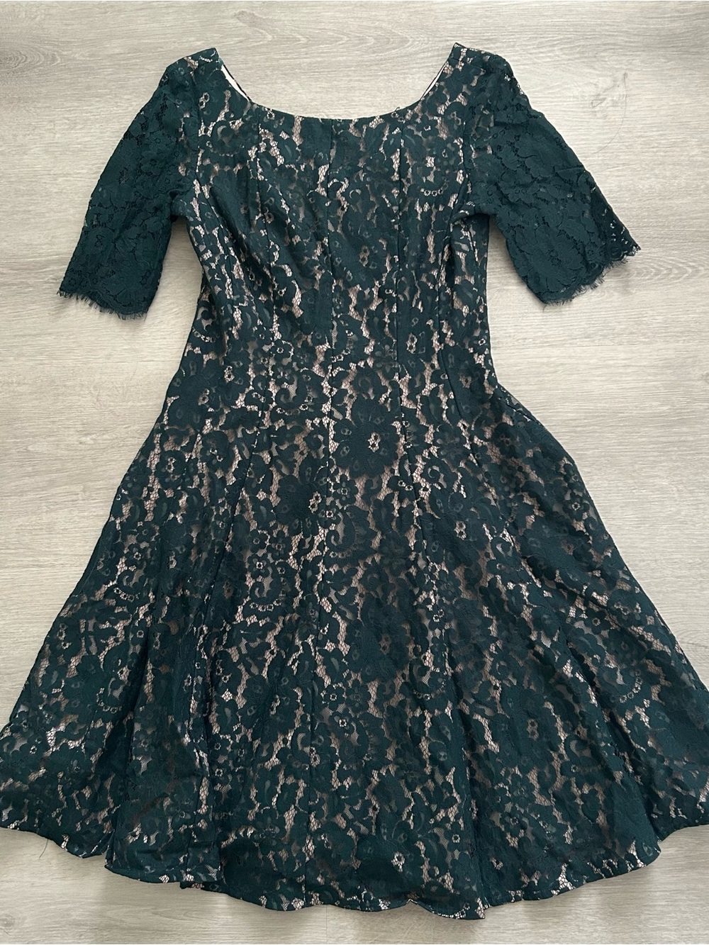 Eliza J Dark Emerald Green Lace Fit-and-Flare Midi Dress